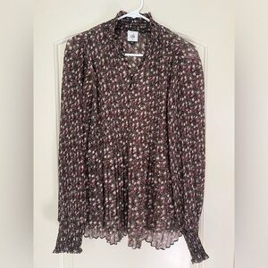 CAbi Whimsy Floral Knife Pleat Blouse #3952 Size Medium